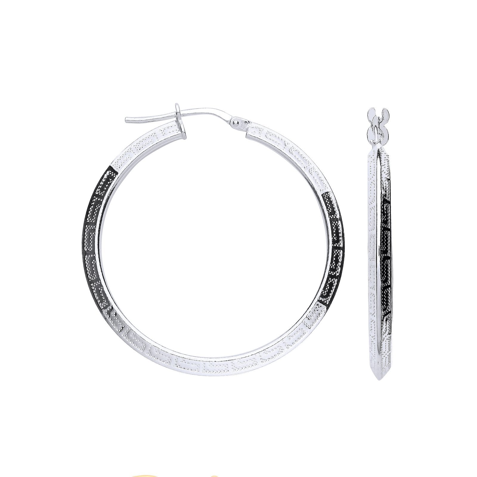 Silver Greek Key 35mm Hoop Hollow Earrings - Fine Ring - Certified Authentic - Swiss Made – Luxury Jewellery by Imperi